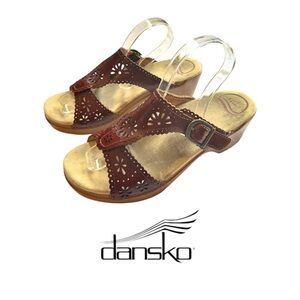 Dansko Sapphire Women Geniune Leather Platform Sandals Soft Footbed Cognac